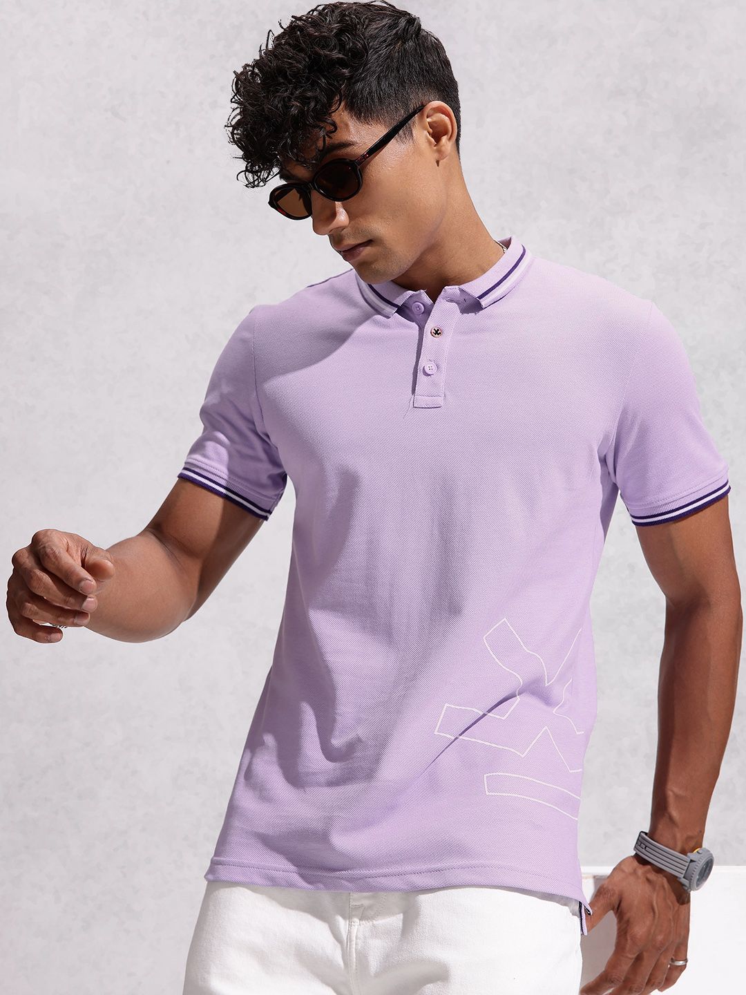 WROGN Brand Logo Printed Polo Collar Cotton Slim Fit T-shirt