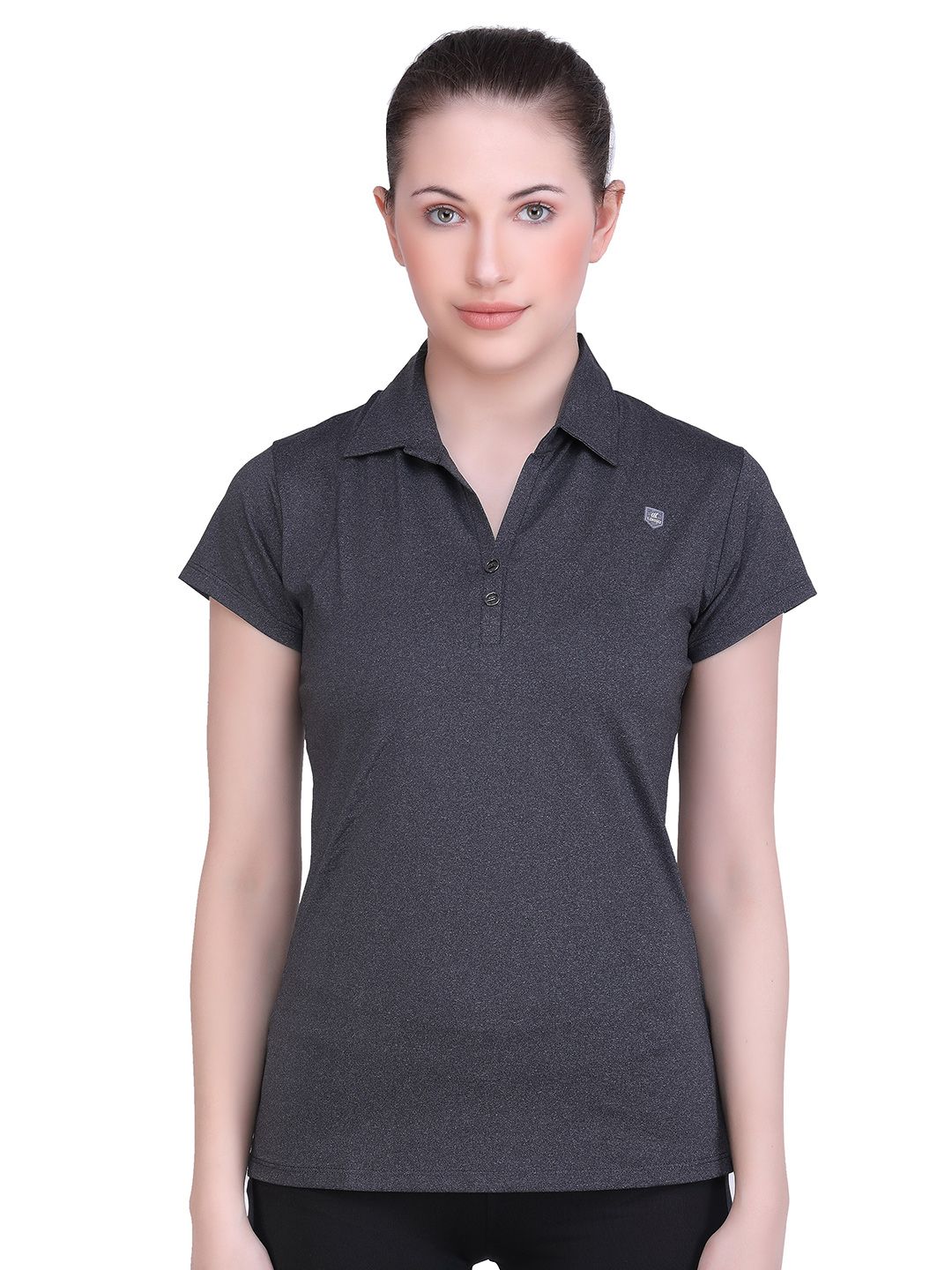 LAASA SPORTS Women Grey Polo Collar Training or Gym T-shirt Price in India