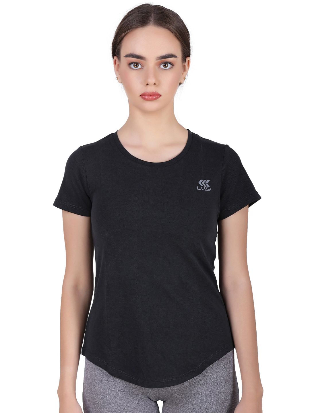 LAASA SPORTS Women Navy Blue Training or Gym Cotton T-shirt Price in India