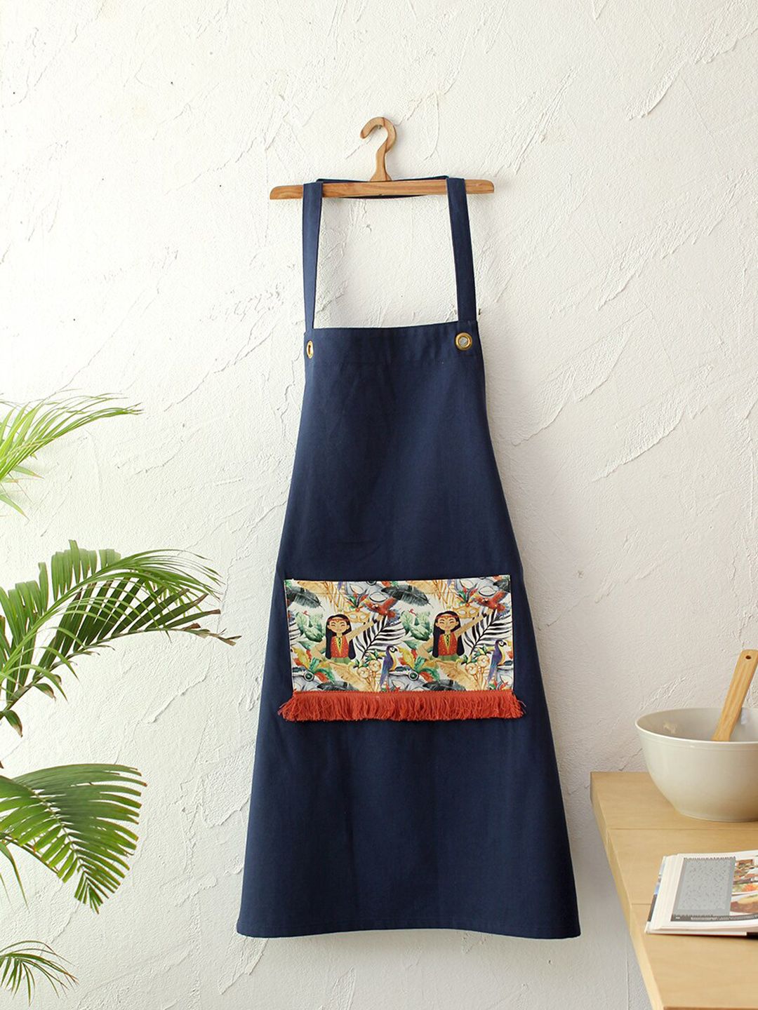 House This Navy Blue Solid Pure Cotton Apron Price in India