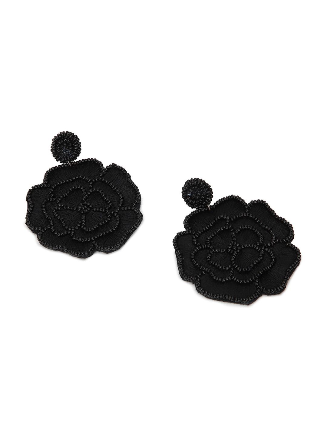 FOREVER 21 Black Floral Contemporary Drop Earrings Price in India