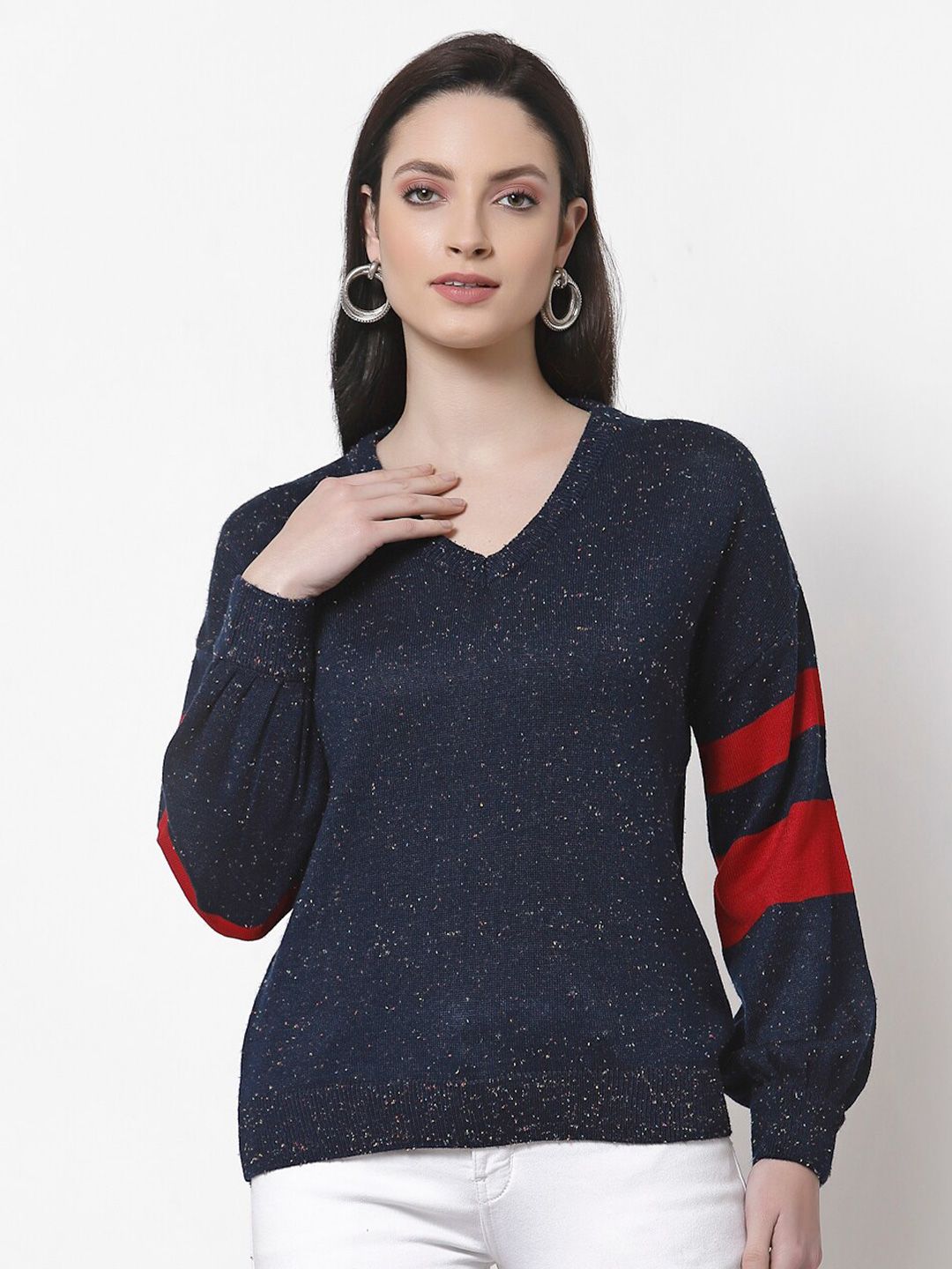 Club York Women Navy Blue & Red Pullover