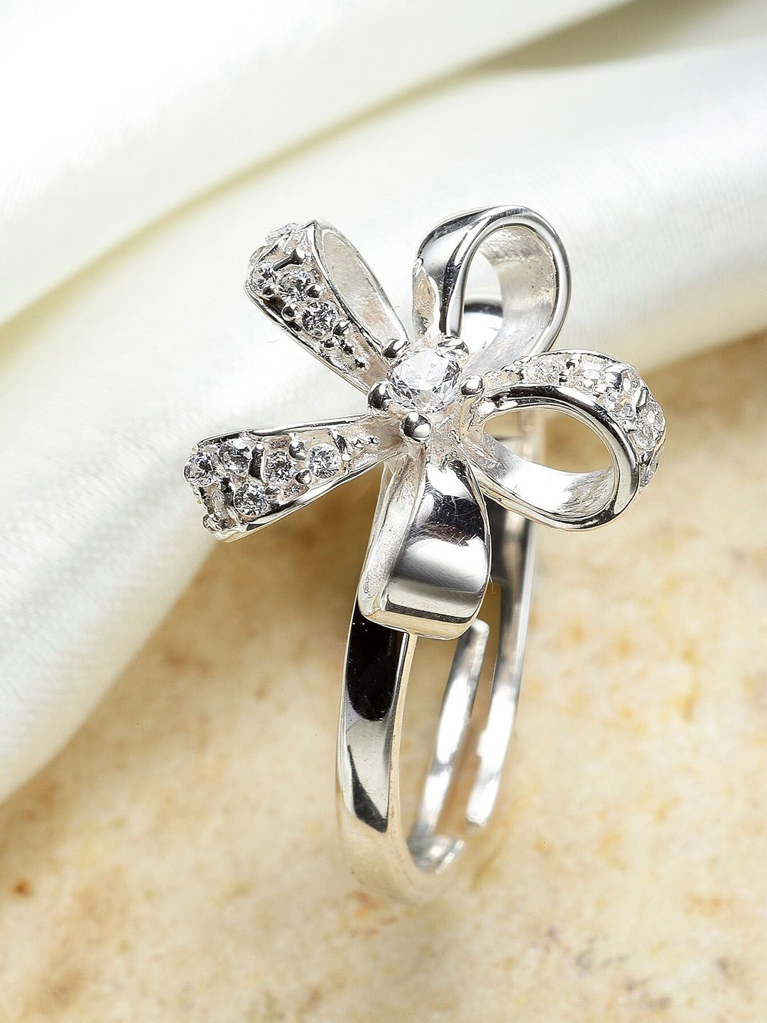 KUNUZ Woman 925 Sterling Silver Floral Shape Adjustable Ring Price in India