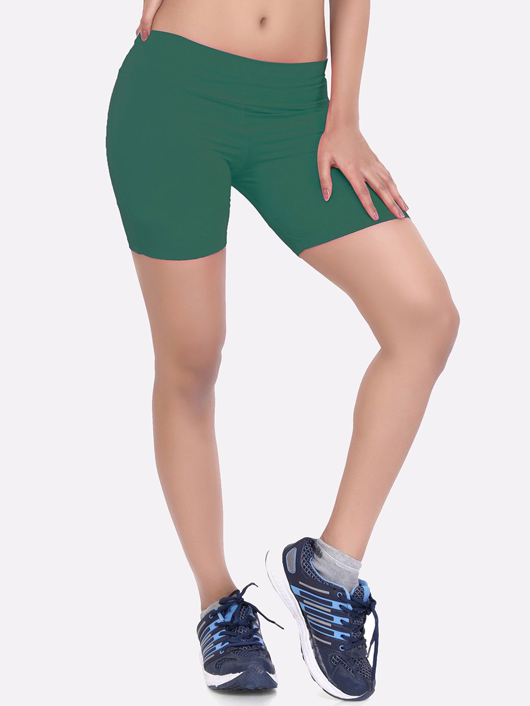 LAASA SPORTS Women Green Skinny Fit Training or Gym Sports Shorts Price in India