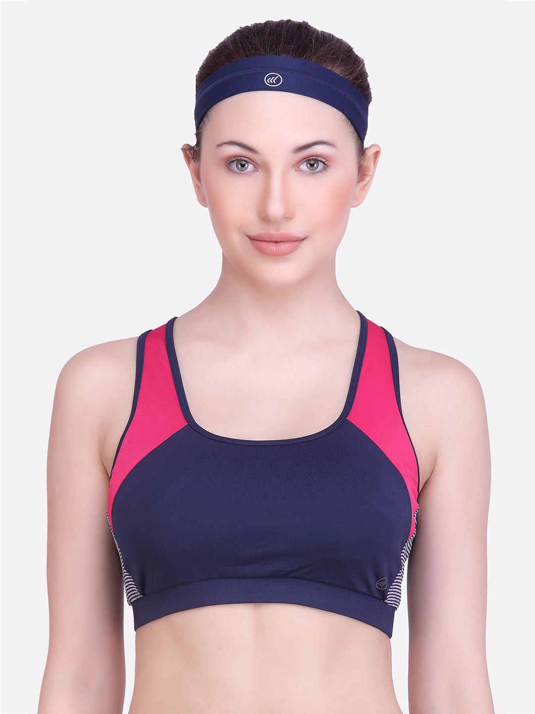 LAASA SPORTS Navy Blue & Pink Dry Fit RacerBack Workout Bra Price in India