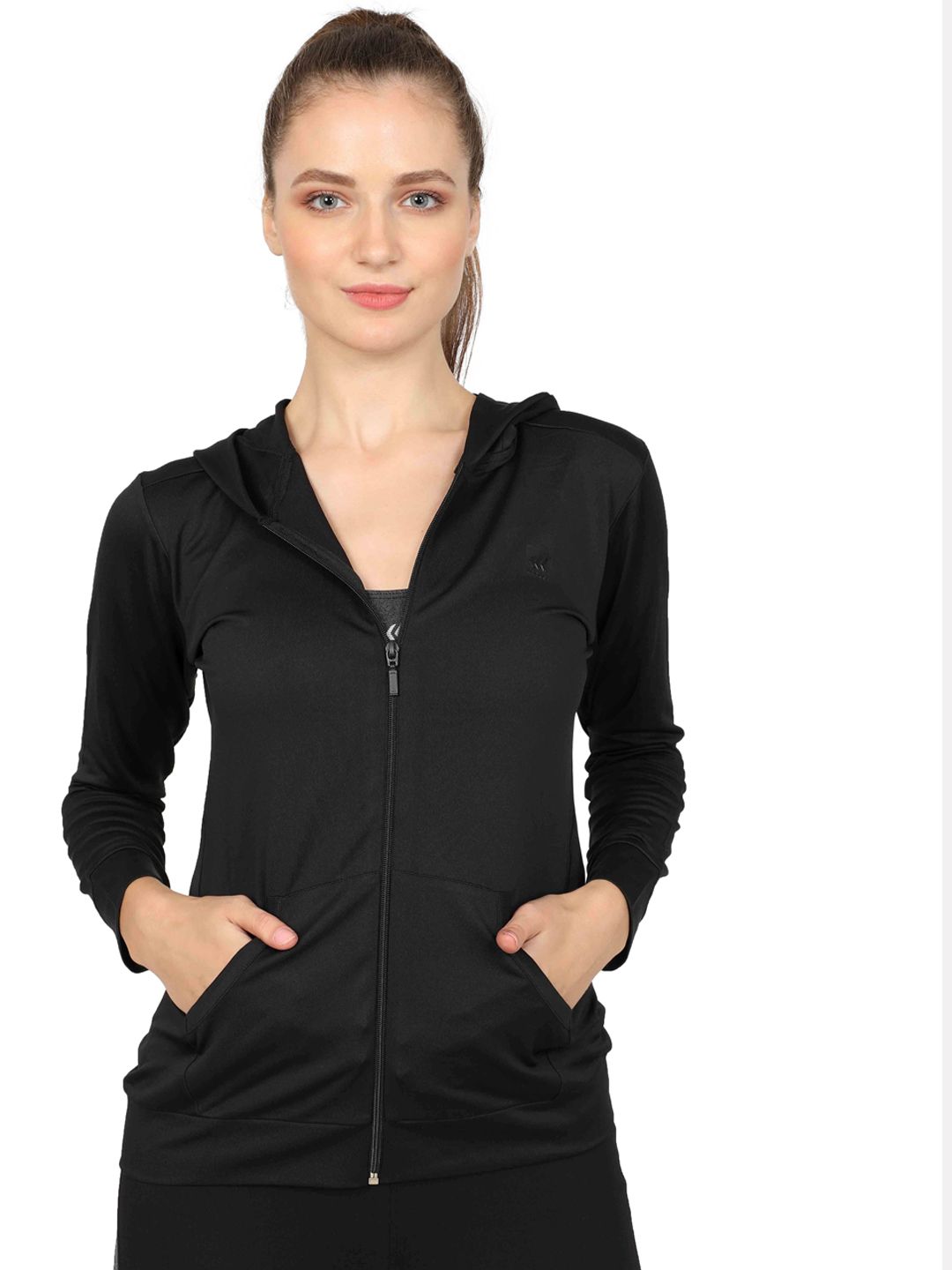 LAASA SPORTS Women Black Rapid Dry Training or Gym Sporty Jacket Price in India