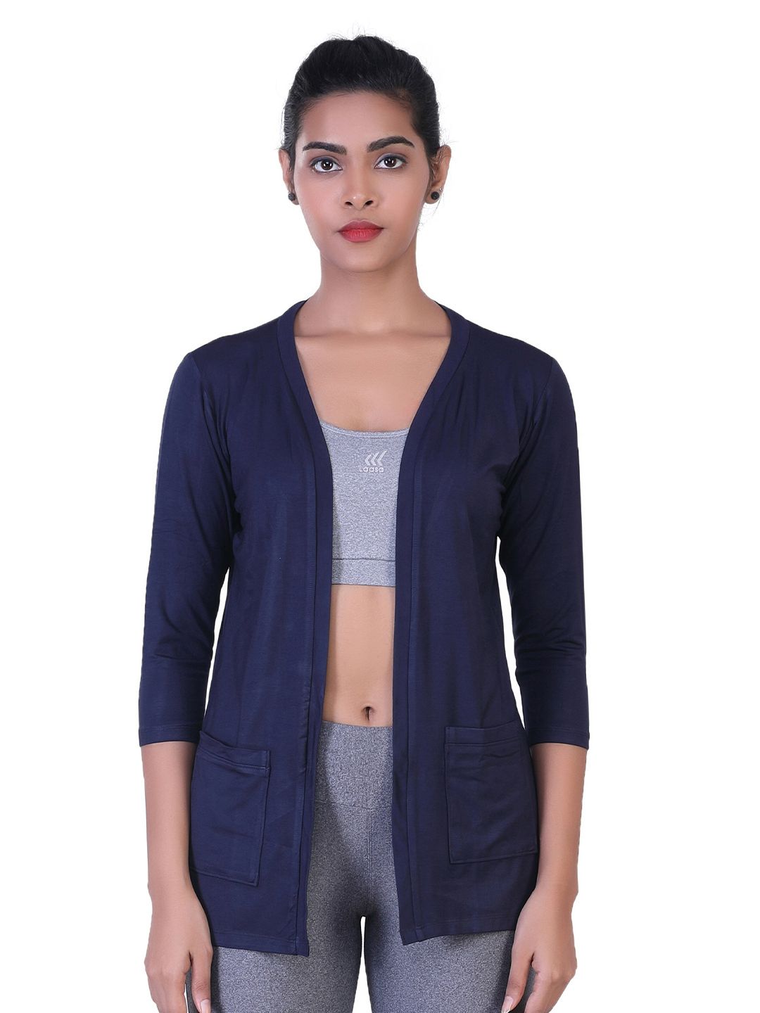 LAASA SPORTS Women Navy Blue Open Front Shrug Price in India