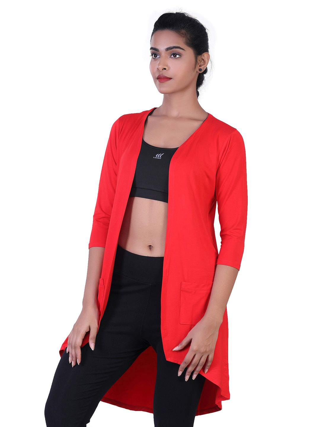 LAASA  SPORTS Red Solid Longline Open Front Shrug Price in India