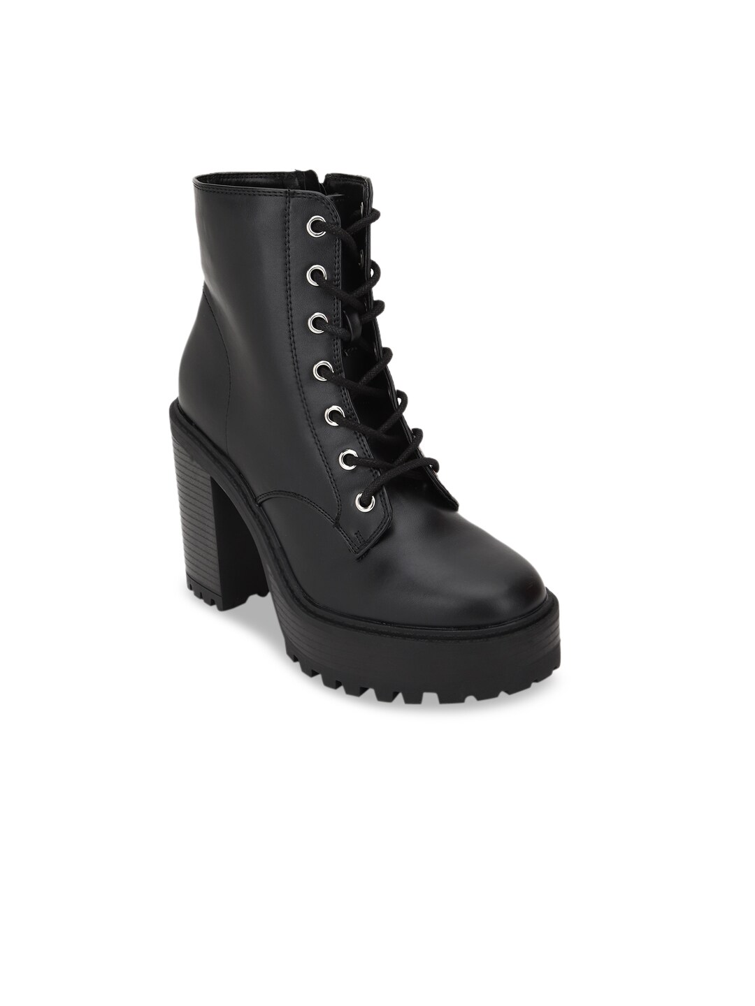 FOREVER 21 Black PU Platform Heeled Boots Price in India