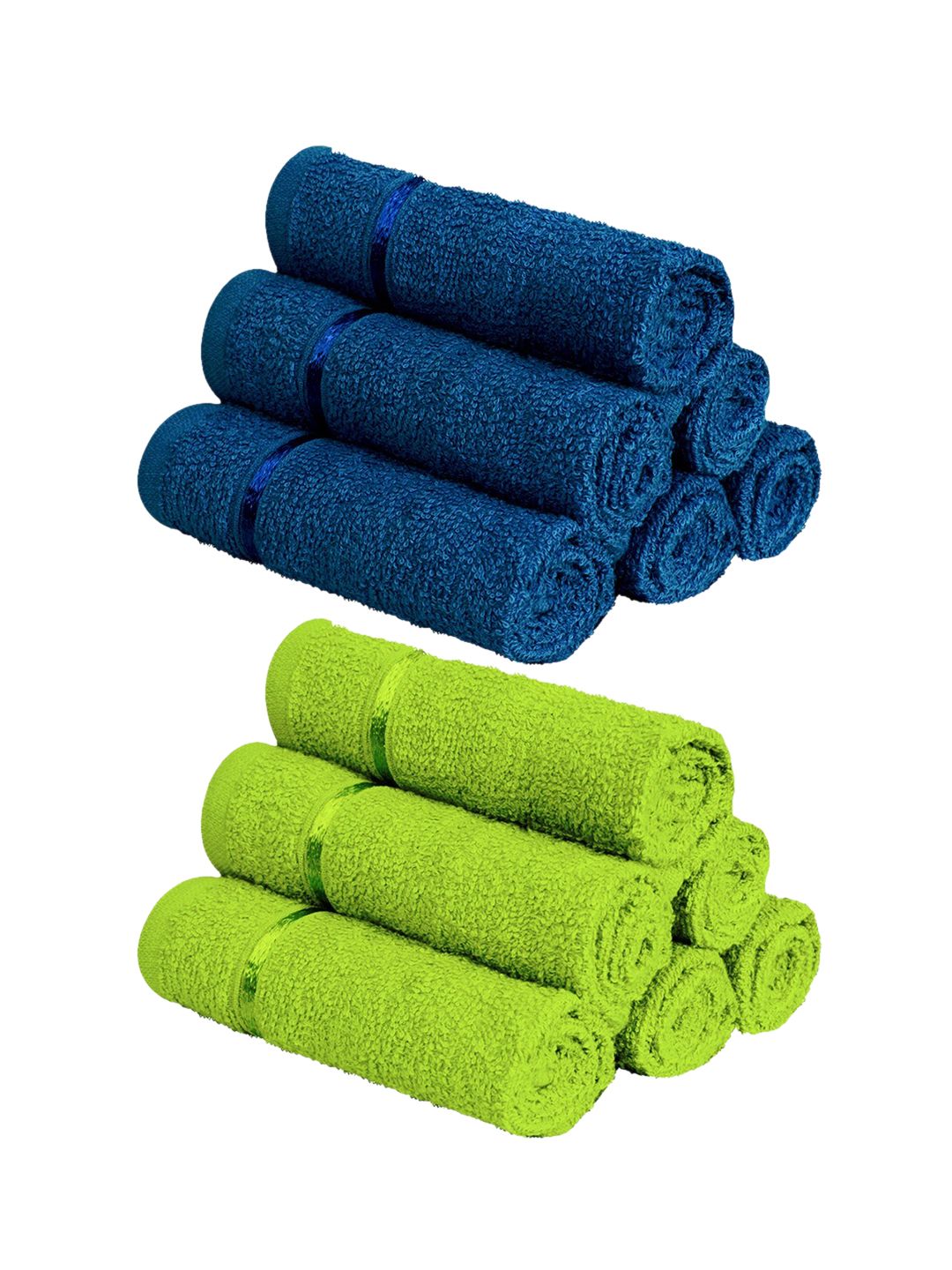 Story@home Set Of 12 Blue & Green Solid 450 GSM Pure Cotton Face Towels Price in India