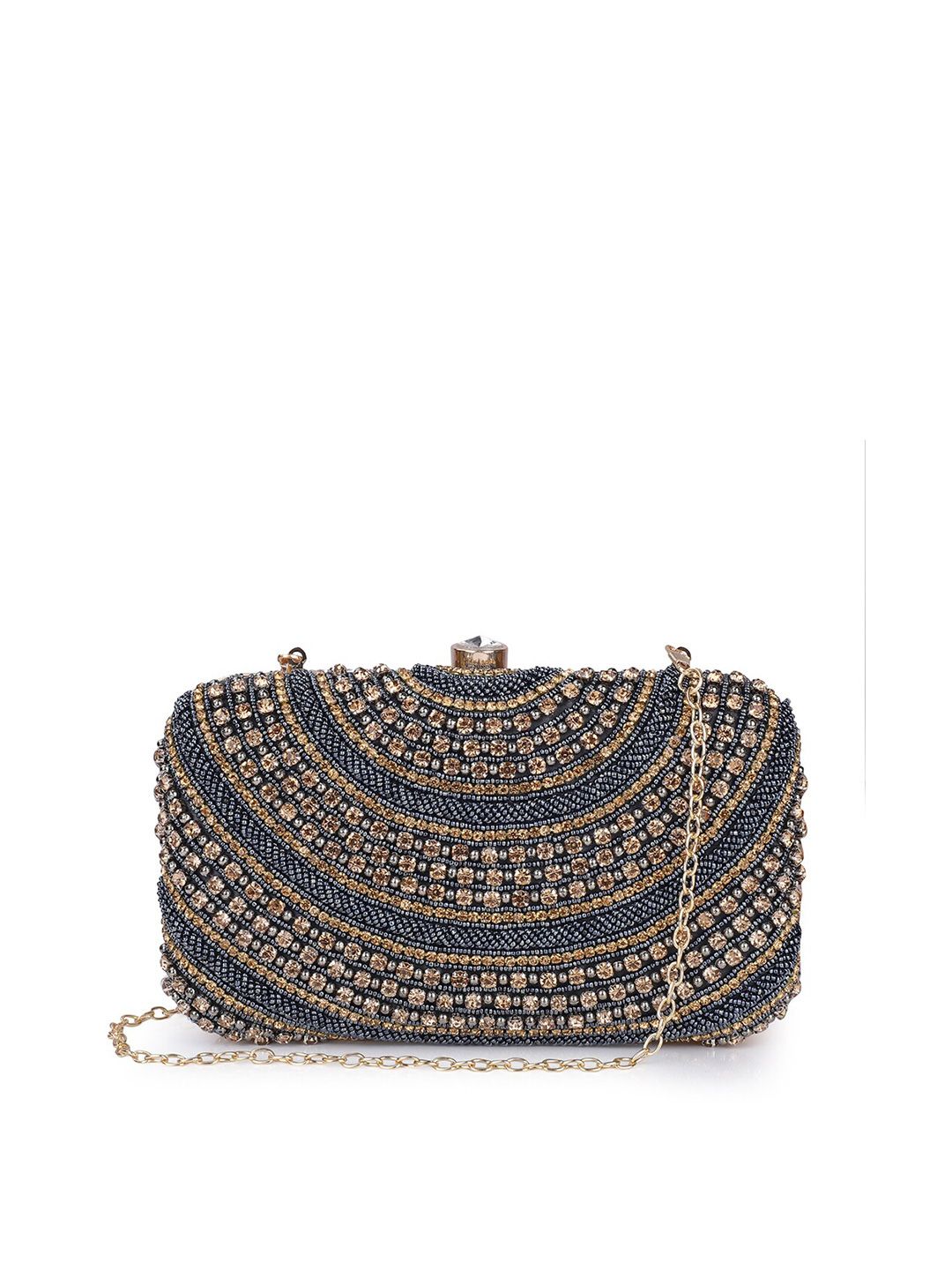 THE CLOWNFISH Women Blue & Gold-Toned Embellished Envelope Price in India
