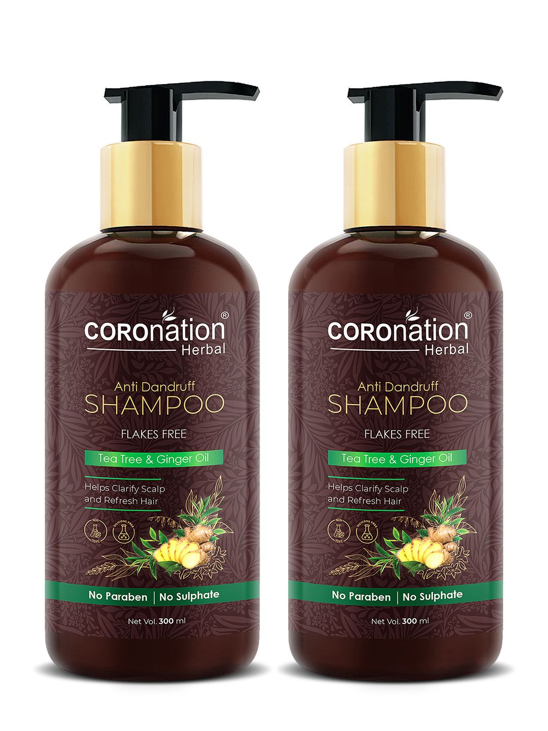 COROnation Herbal Set of 2 Tea Tree & Ginger Oil Anti Dandruff Shampoo 300 ml Each Price in India