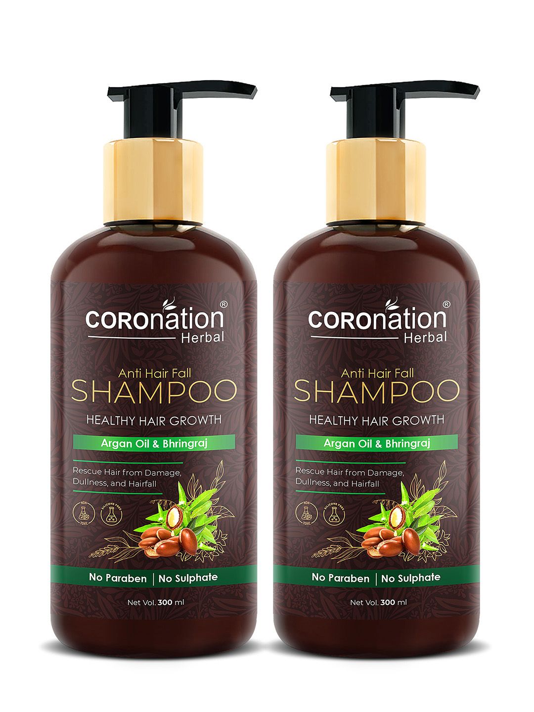 COROnation Herbal Set of 2 Argan Oil & Bhringraj Anti Hair Fall Shampoo 300 ml Each Price in India