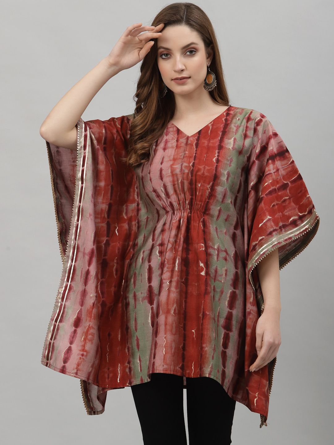 TANKHI Women Maroon Printed Kaftan Kurta Price in India