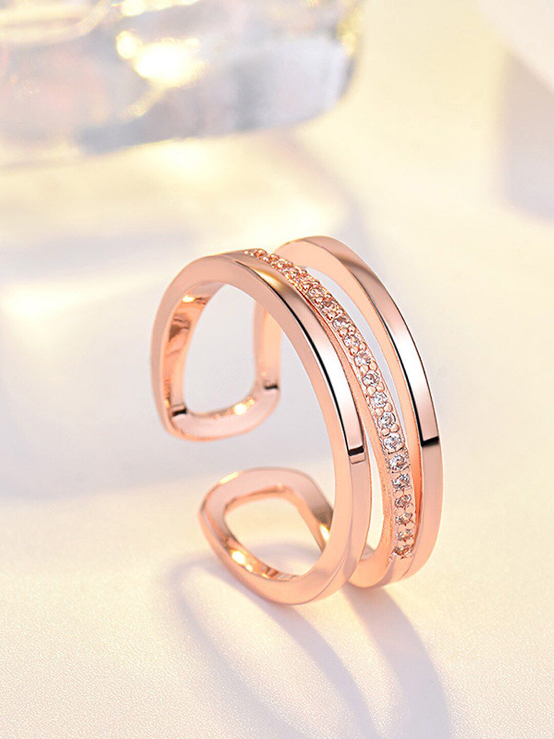 Shining Diva Fashion Rose Gold-Plated White CZ-Studded Adjustable Finger Ring Price in India