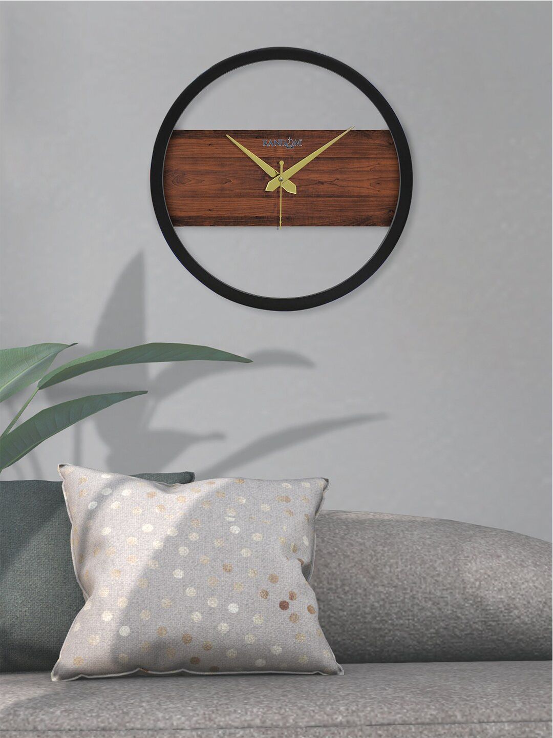 RANDOM Coffee Brown & Black Round Printed Contemporary Analogue Wall Clock Price in India