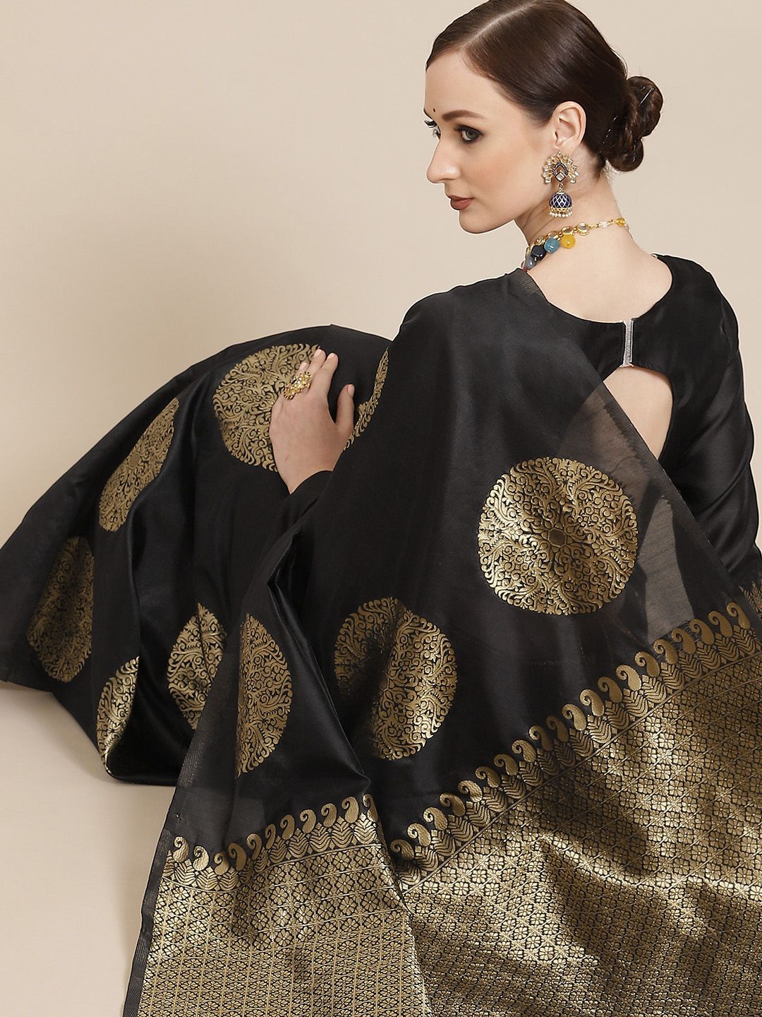 KALINI Black & Golden Woven Design Saree