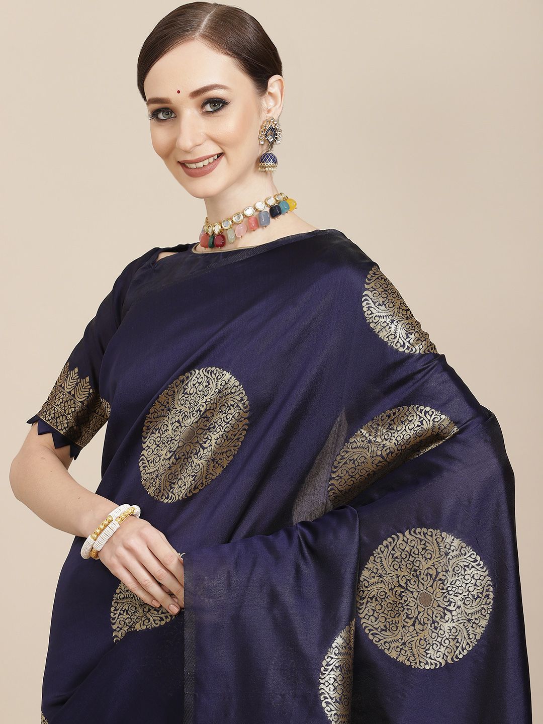 KALINI Navy Blue & Golden Woven Design Saree