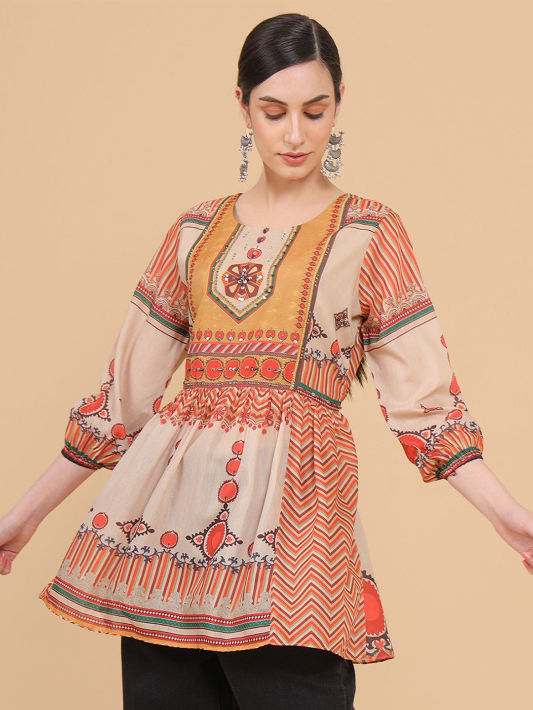 Soch Yellow & Beige Printed Tunic Price in India