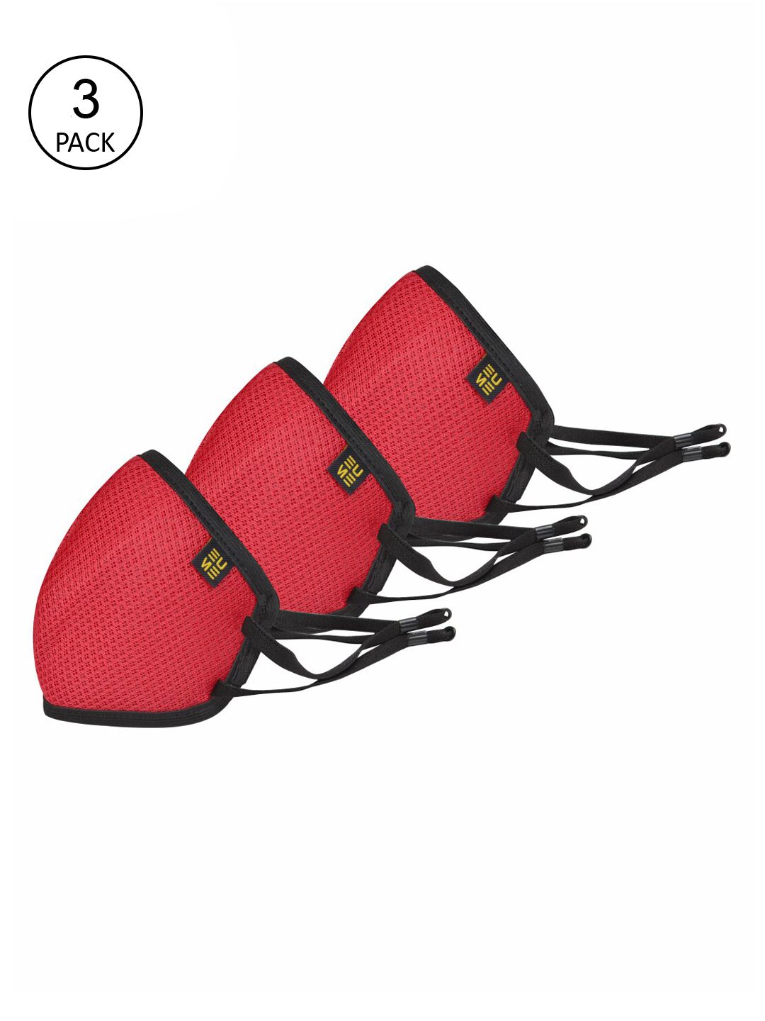 EUME Pack of 3 Red & Black Solid 3 Ply Cotton Protective Outdoor Mask Price in India