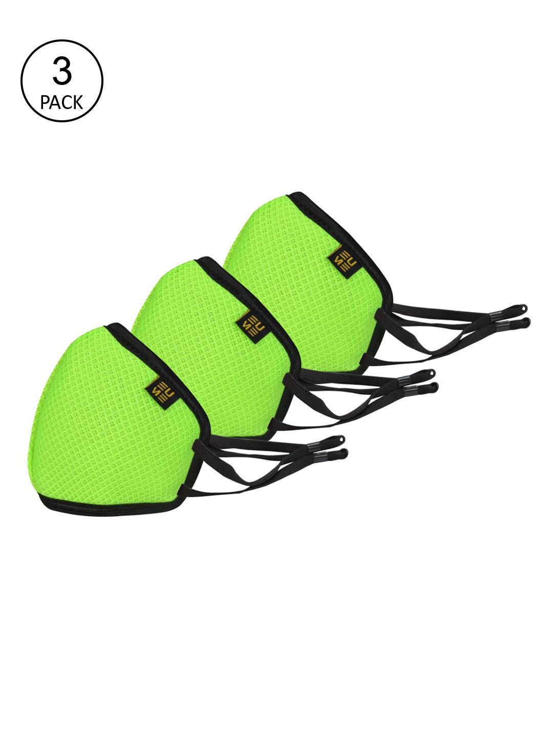 EUME Pack Of 3 Green & Black Solid 3-Ply Reusable Protective Outdoor Mask Price in India