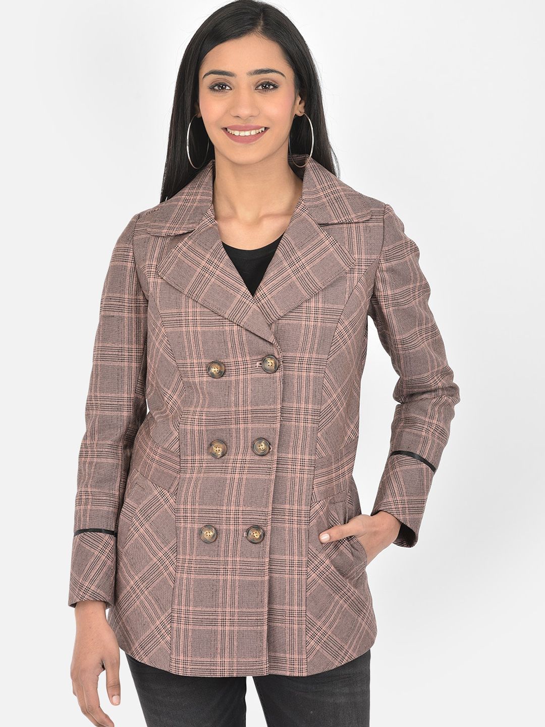 Latin Quarters Women Pink Checked Longline Tailored Jacket Price in India