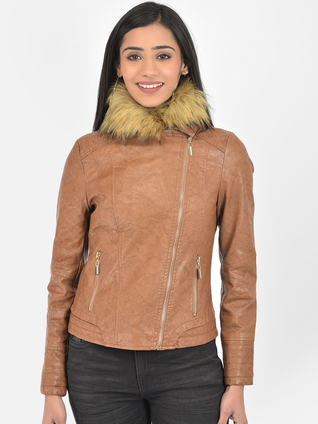 Latin Quarters Women Brown Parka Jacket with Faux Fur Trim Price in India