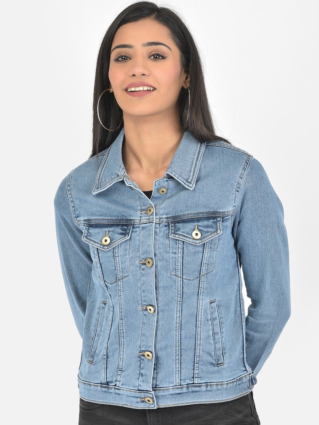 Latin Quarters Women Blue Washed Denim Jacket Price in India