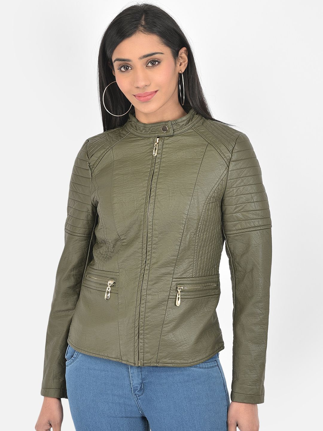 Latin Quarters Women Green Biker Jacket Price in India