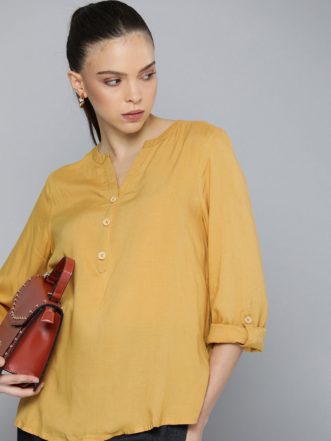 Chemistry Women Yellow Solid Casual Top Price in India