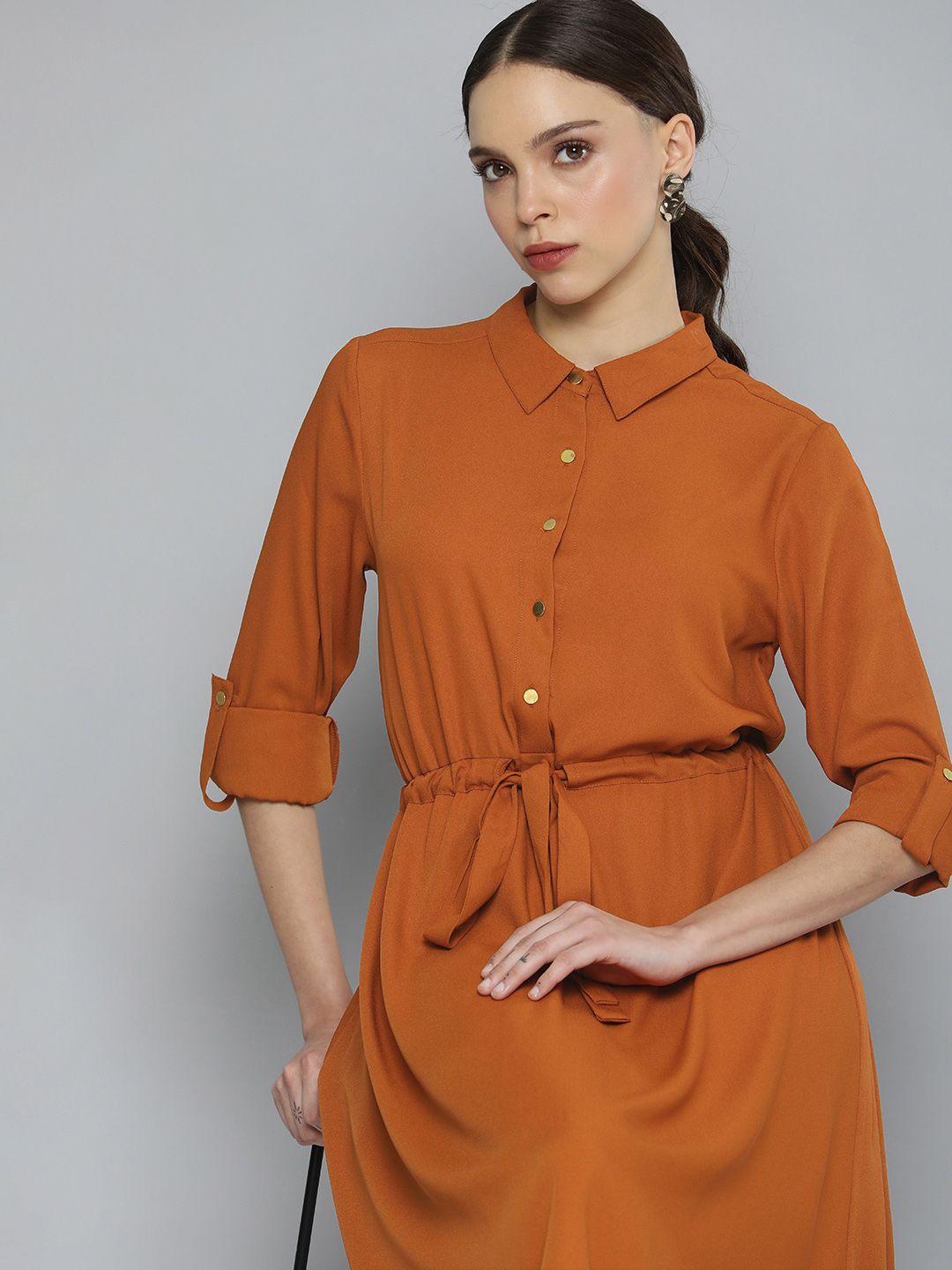 Chemistry Brown Solid Shirt Dress Price in India