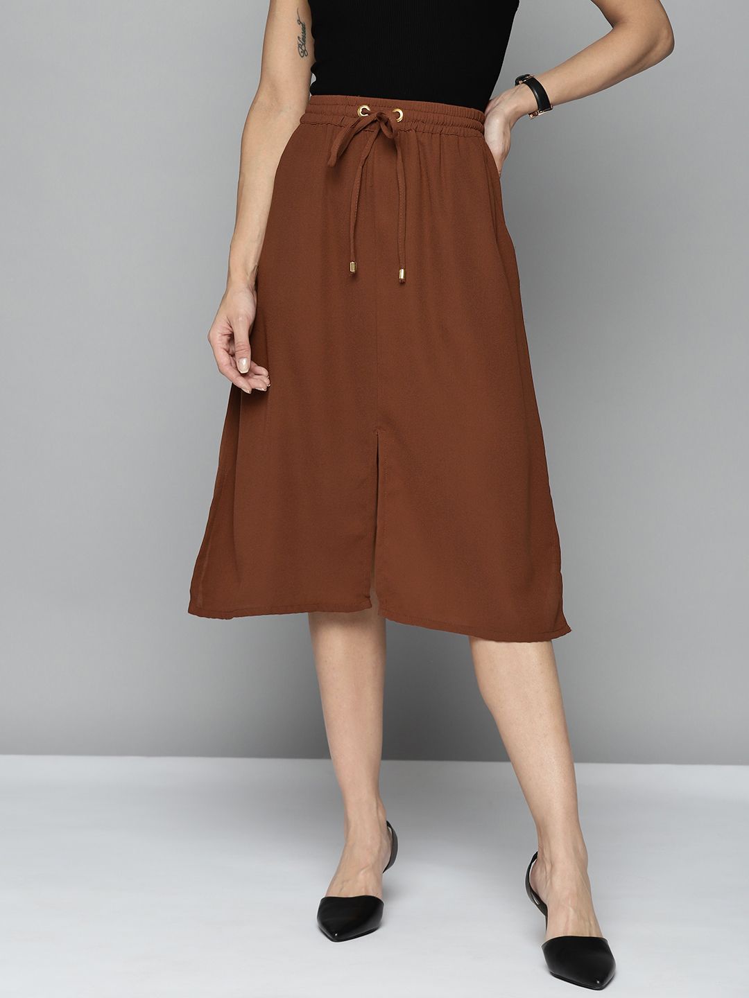 Chemistry Women Brown Solid A-Line Skirt
