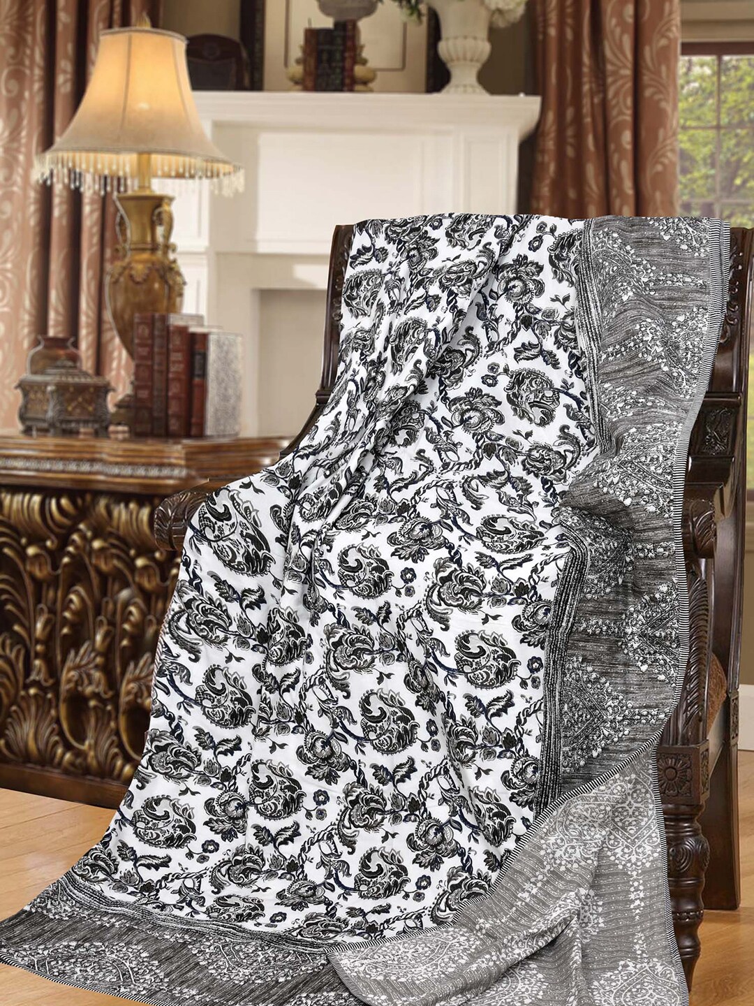 JAIPUR FABRIC Grey & White Floral AC Room 210 GSM Double Bed Dohar Price in India