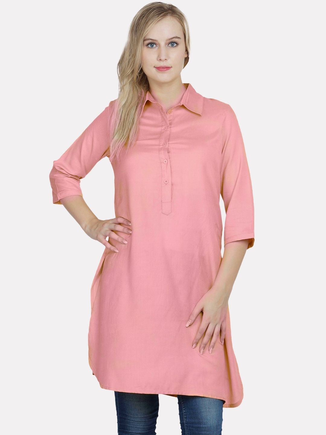 KALINI Women Pink Cotton Pathani Kurta Price in India