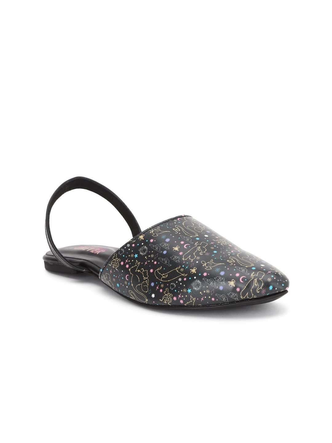 FOREVER 21 Women Black Printed Mule Flats Price in India