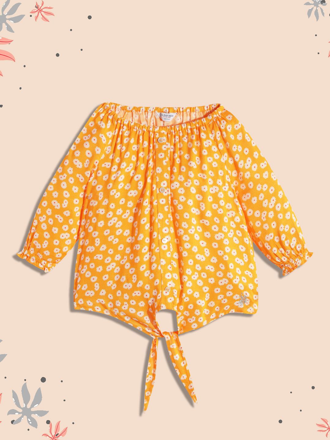 U.S. Polo Assn. Kids Girls Yellow Printed Top