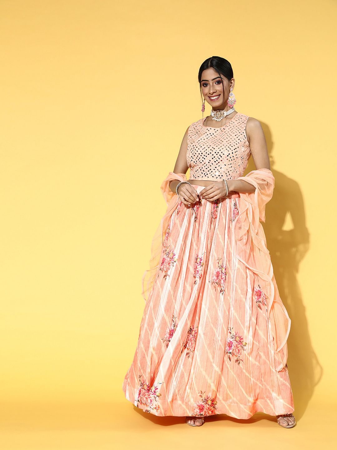 Soch Beautiful Peach Embroidered Unstitched Lehenga Choli with Dupatta Price in India