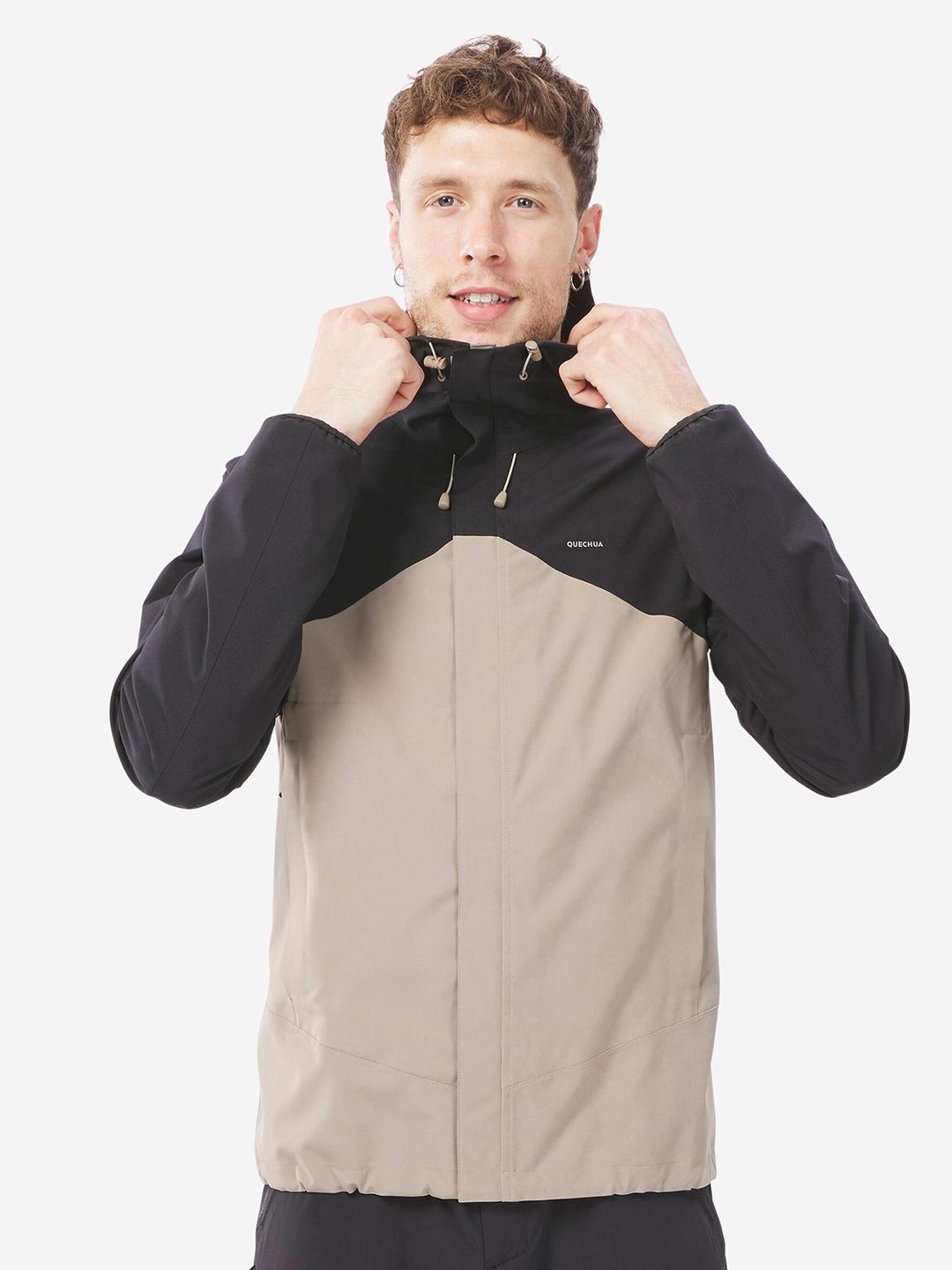 Decathlon Quechua - Men Beige Black MH150 Waterproof Hiking Rain Jackets