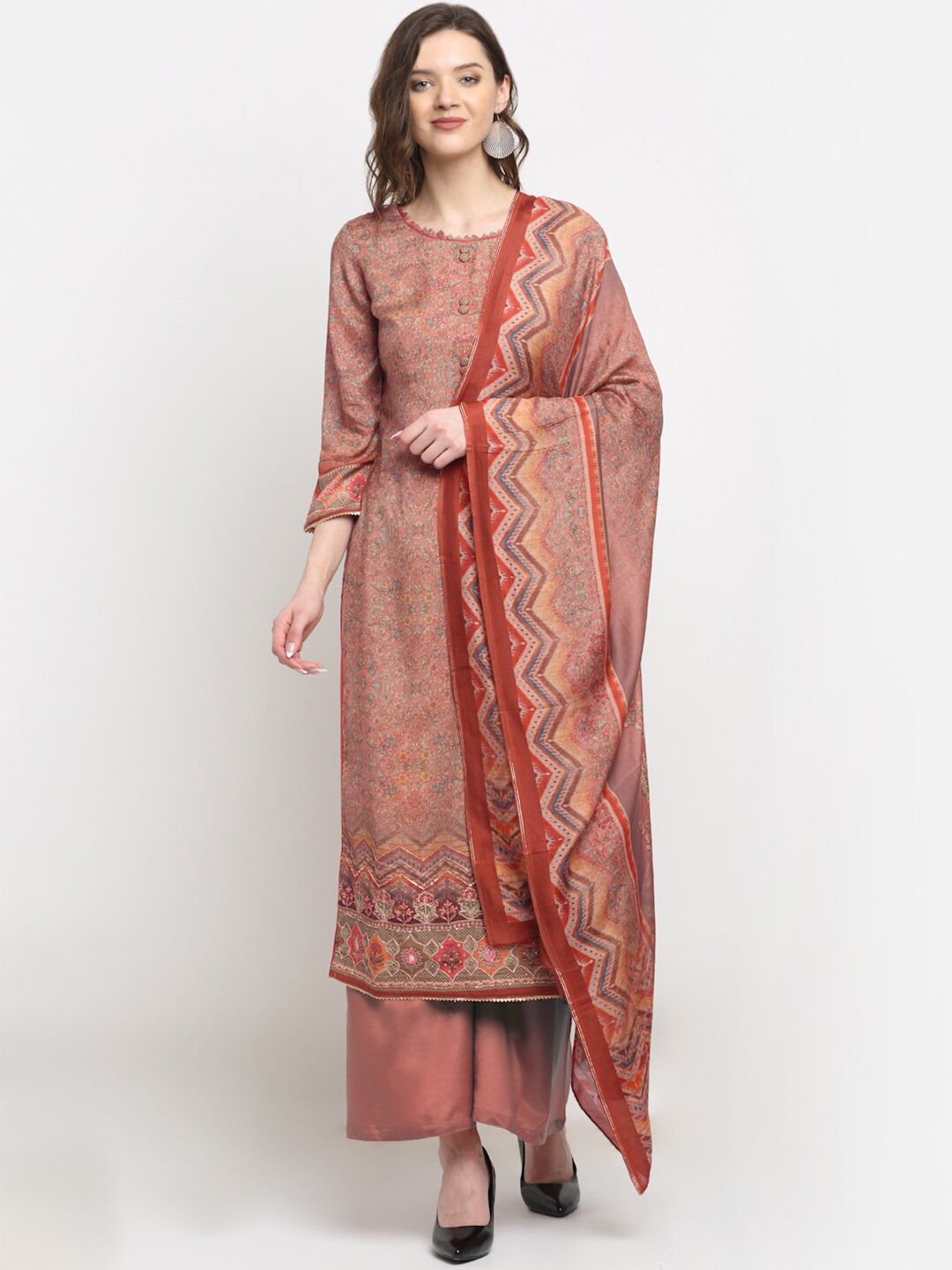 Stylee LIFESTYLE Red & Grey Printed Pure Silk Printed Unstitched Dress Material Price in India