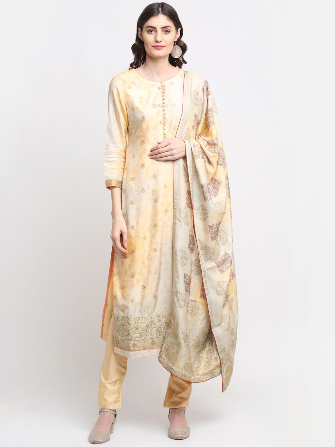 Stylee LIFESTYLE Yellow & Gold-Toned Unstitched Dress Material Price in India