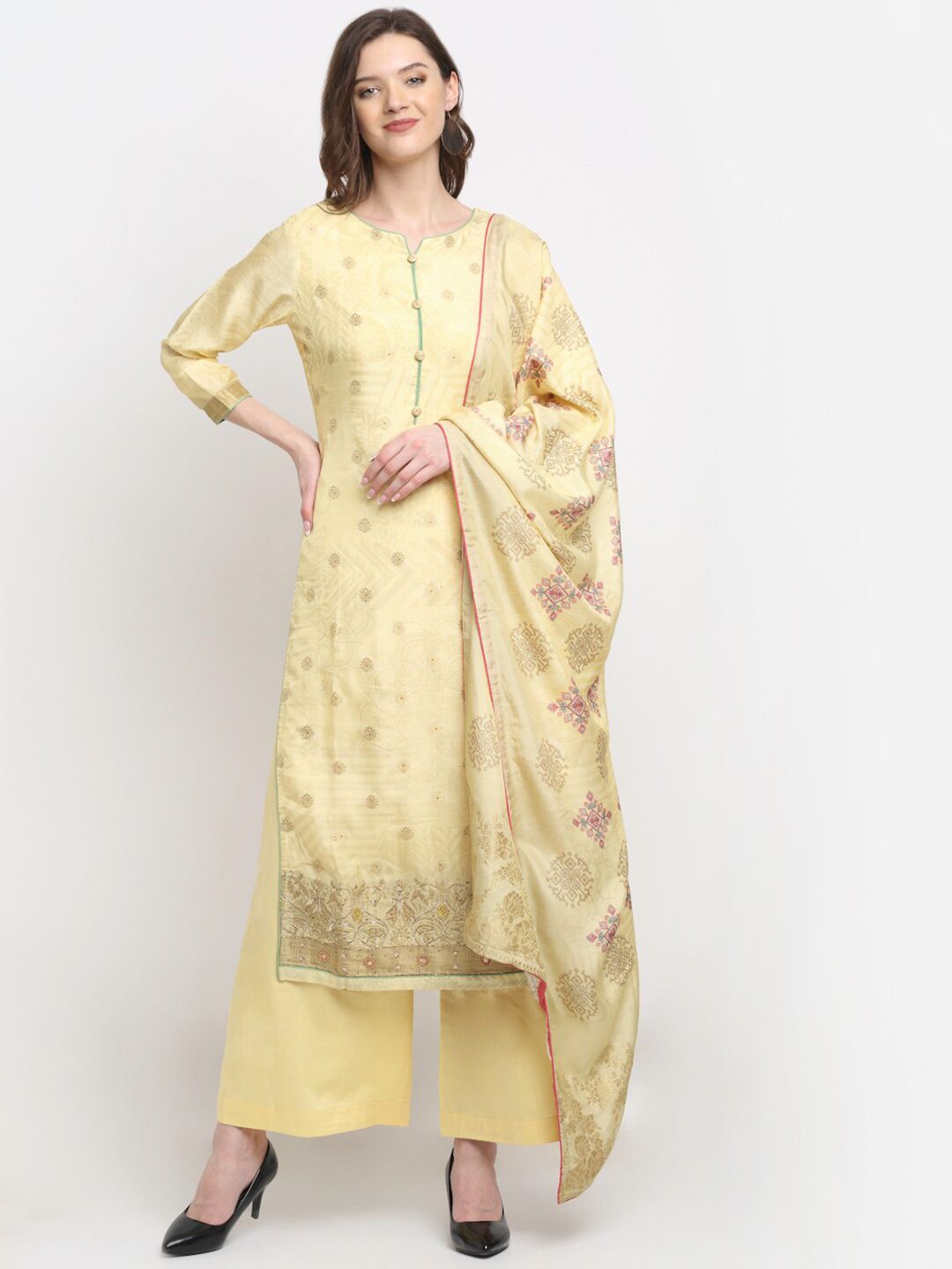 Stylee LIFESTYLE Yellow & Gold-Toned Unstitched Dress Material Price in India