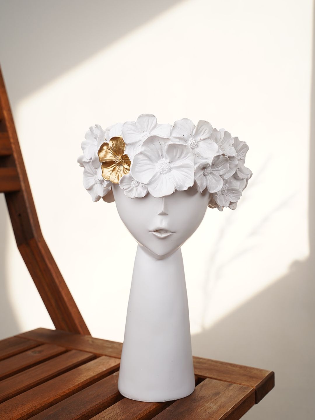 Folkstorys White & Gold-Toned Women Head Resin Vase Price in India