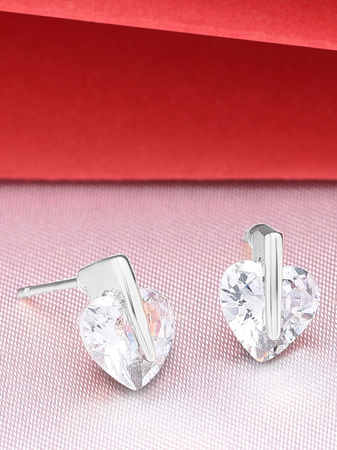 AMI Silver-Plated Heart Shaped Studs Earrings Price in India