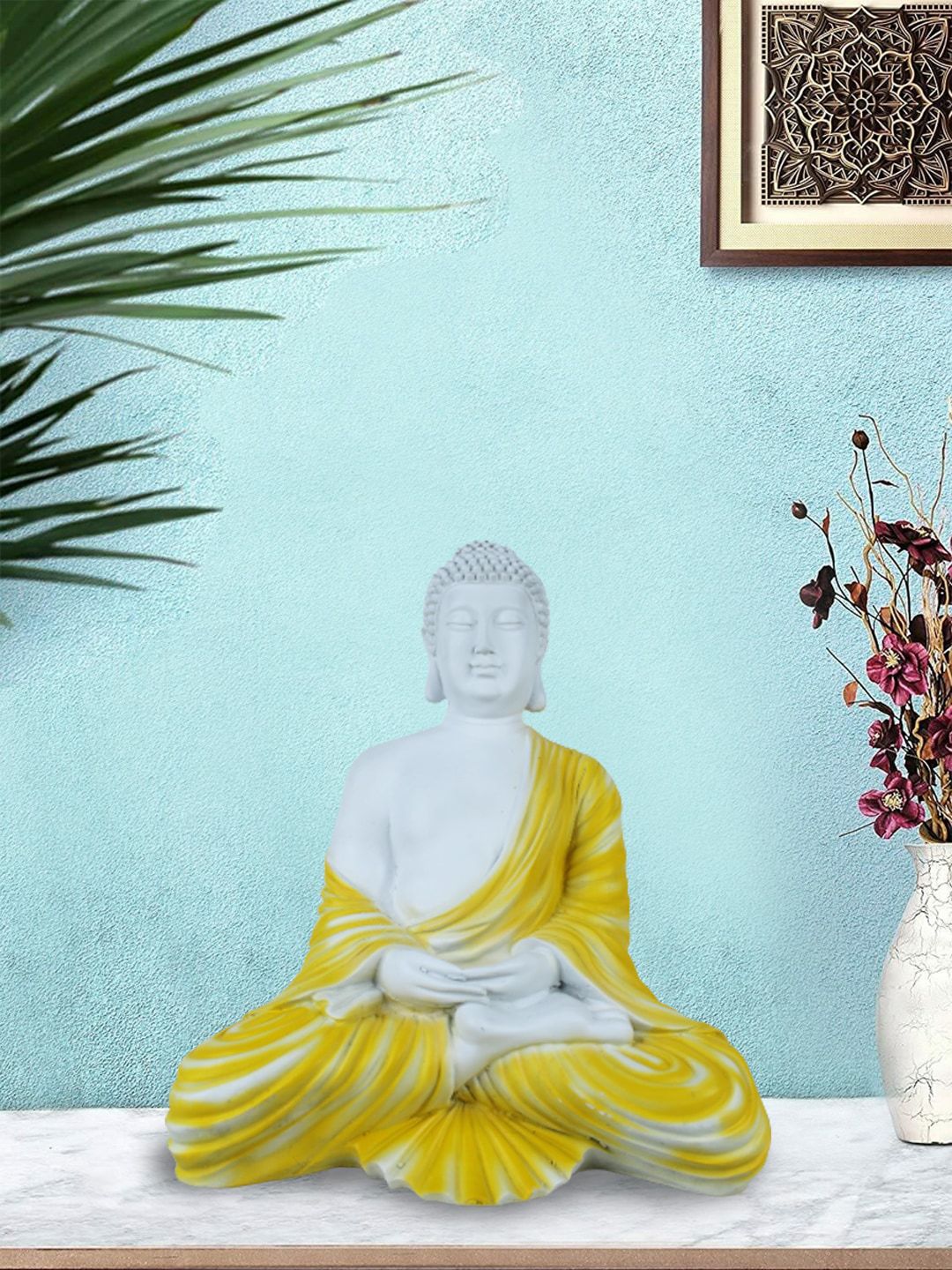 Wonderland Yellow & White Buddha Statue Showpiece Price in India