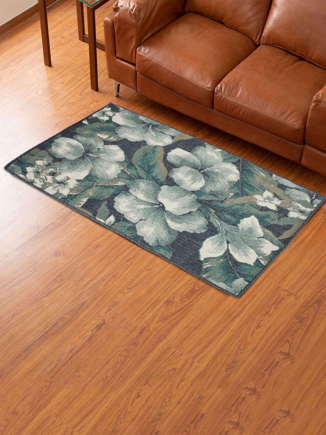 Home Centre Teal Floral Printed Woven Carpet Price in India