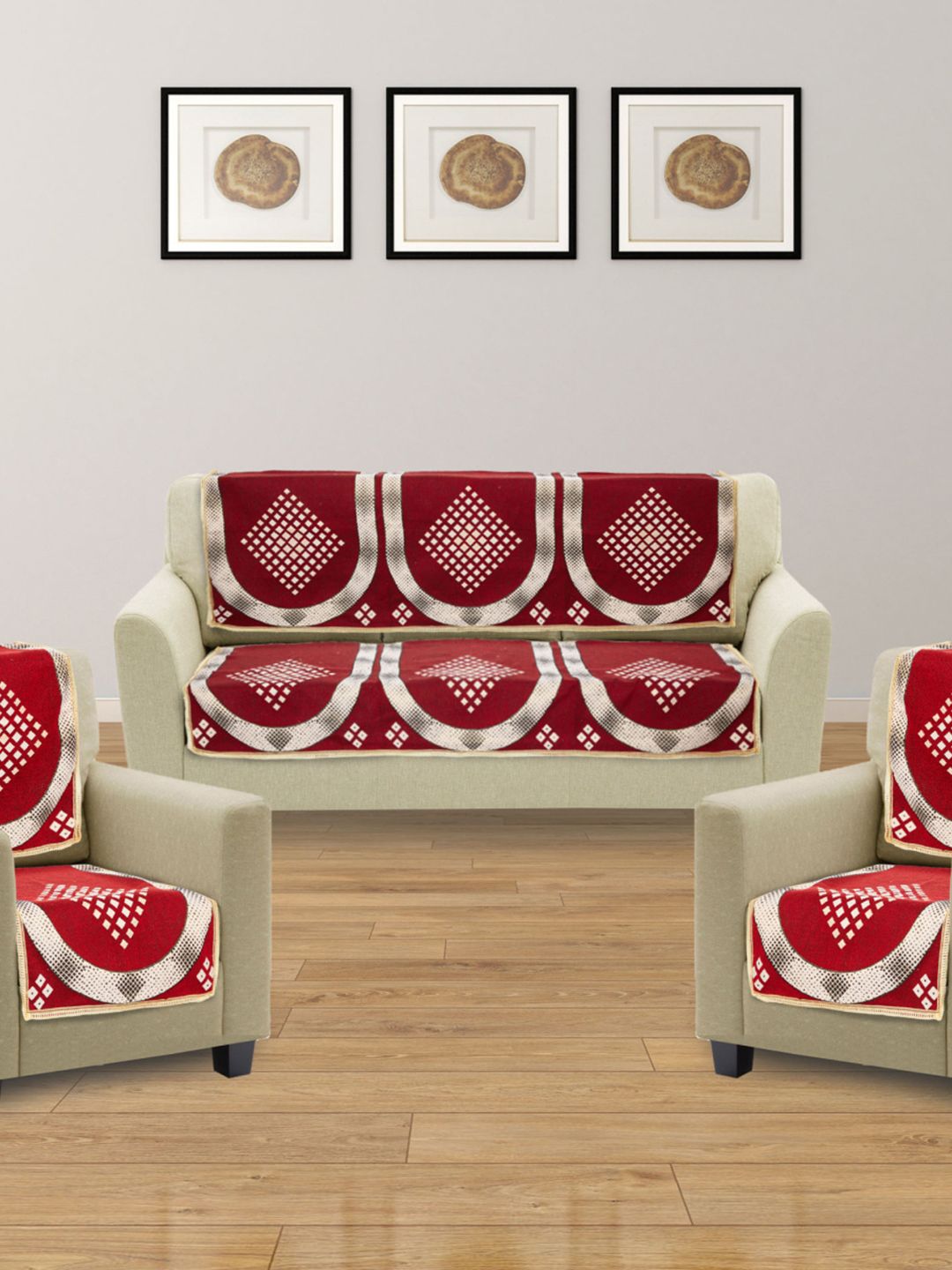 Home Centre Corsica Neon Red Textured Sofa Cover Set - 6 Pcs Price in India