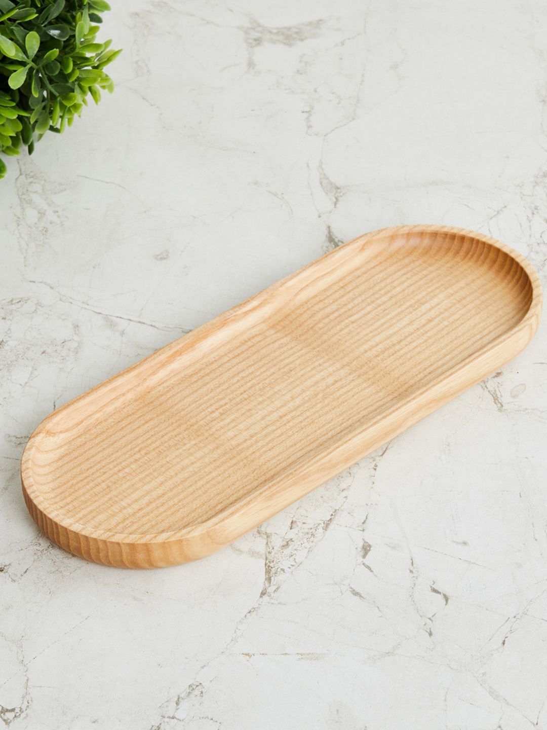 Home Centre Brown Textured Oval Wooden Tray Price in India