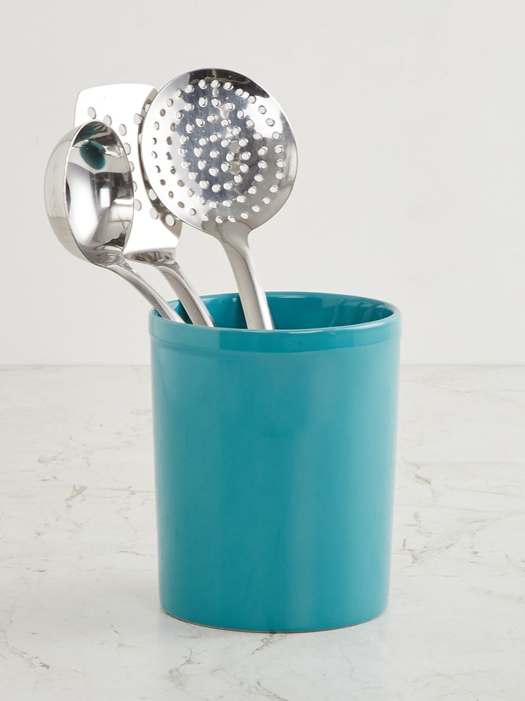 Home Centre Teal Solid Stoneware Utensil Holder Price in India