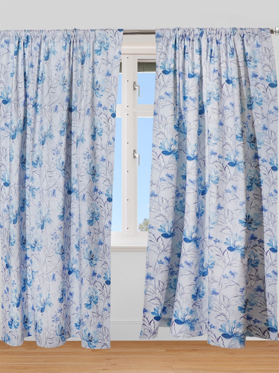ZEBA Blue Floral Printed Single Door Curtain Price in India