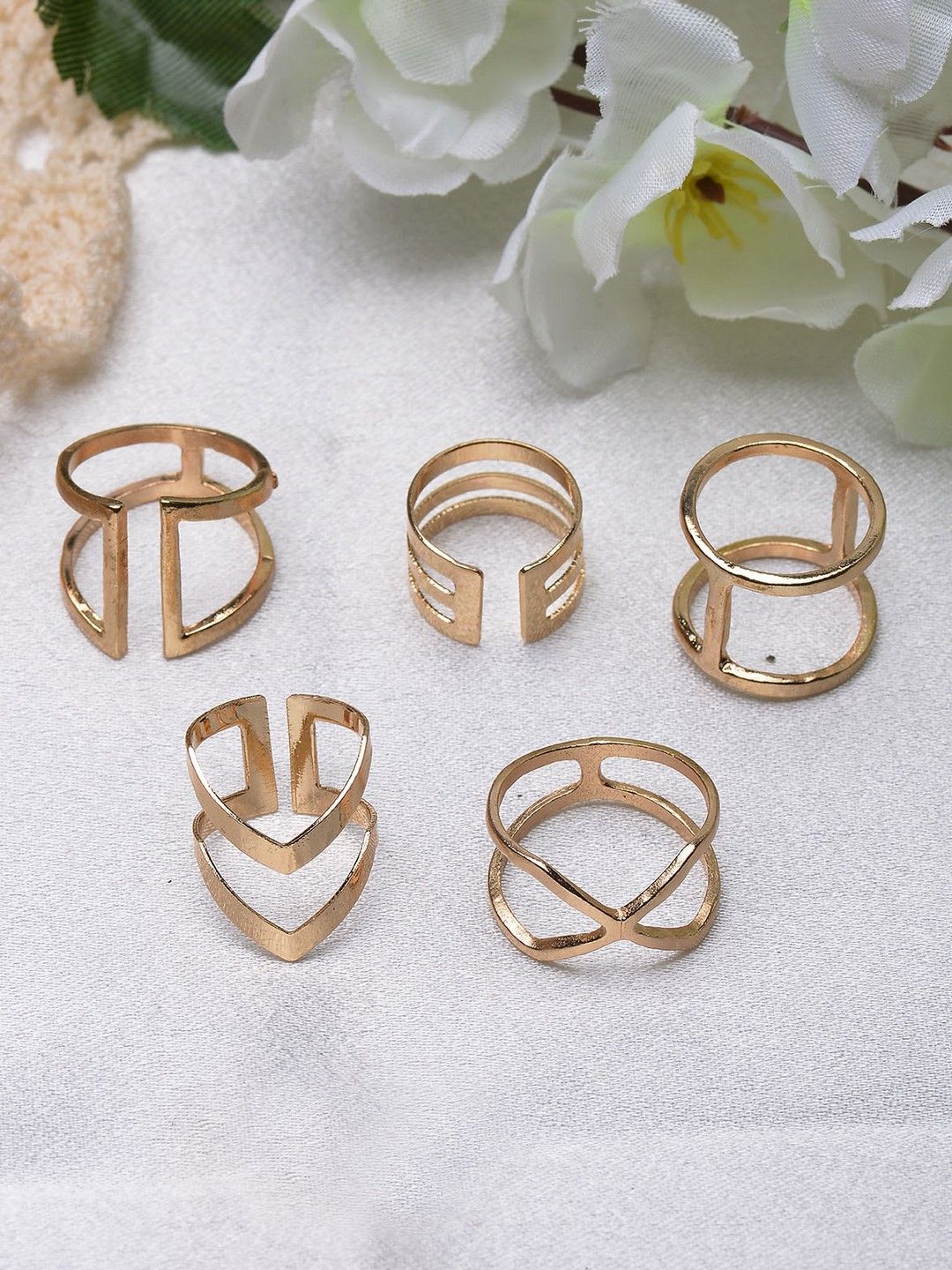 POPLINS Set Of 5 Gold-Plated Finger Rings Price in India